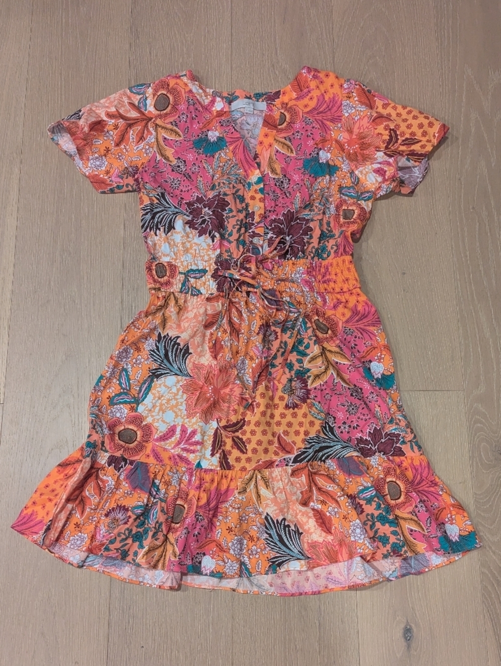 Vibrant Floral Orange-Pink Sundress